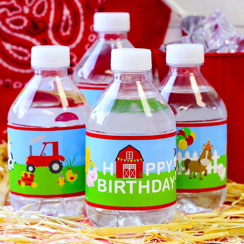 DISTINCTIVS Barnyard Farm Animal Birthday Party Water Bottle Labels - 20 Stickers - Image 2